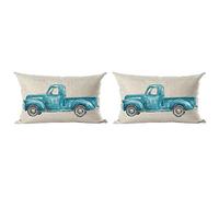 Ramirar Set of 2 Ink Oil Painting Watercolor Blue Pickup Truck Decorative Lumbar Throw Pillow Cover Case Cushion Home Living Room Bed Sofa Car Cotton Linen Rectangular 12 x 20 Inches
