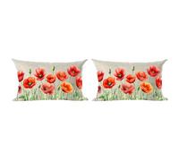 Ramirar Set of 2 Ink Oil Painting Watercolor Red Orange Pink Poppy Flowers Decorative Lumbar Throw Pillow Cover Case Home Living Room Bed Sofa Car Cotton Linen Rectangular 12 x 20 Inches