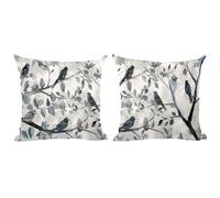 Ramirar Set of 2 Ink Painting Watercolor Blue Grey Lovely Birds Tree Leaves Decorative Throw Pillow Cover Case Home Living Room Bed Sofa Car Cotton Linen Square 18 x 18 Inches