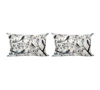 Ramirar Set of 2 Ink Painting Watercolor Blue Grey Lovely Birds Trees Leaves Decorative Lumbar Throw Pillow Cover Case Home Living Room Bed Sofa Car Cotton Linen Rectangular 12 x 20 Inches