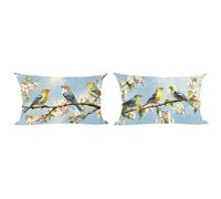 Ramirar Set of 2 Ink Painting Watercolor Yellow Lovely Birds Pink Flowers Blue Decorative Lumbar Throw Pillow Cover Case Home Living Room Bed Sofa Car Cotton Linen Rectangular 12 x 20 Inches