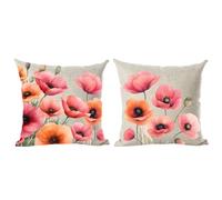 Ramirar Set of 2 Ink Painting Watercolor Yellow Orange Poppy Flowers Summer Decorative Throw Pillow Cover Case Home Living Room Bed Sofa Car Cotton Linen Square 18 x 18 Inches