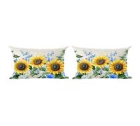 Ramirar Set of 2 Ink Painting Watercolor Yellow Sunflowers Blue Flower Summer Decorative Lumbar Throw Pillow Cover Case Home Living Room Bed Sofa Car Cotton Linen Rectangular 12 x 20 Inches