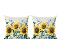 ramirar Set of 2 Ink Painting Watercolor Yellow Sunflowers Blue Flowers Summer Decorative Throw Pillow Cover Case Cushion Home Living Room Bed Sofa Car Cotton Linen Square 18 x 18 Inches