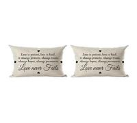 Ramirar Set Of 2 Love Is Patient Kind It Always Protects Trusts Hopes Perseveres Decorative Lumbar Throw Pillow Cover Case Cushion Home Living Room Bed Sofa Car Cotton Linen Rectangular 12 x 20 Inches