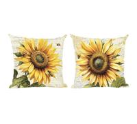 ramirar Set of 2 Oil Painting Watercolor Orange Sunflowers Honeybee Bees Summer Decorative Throw Pillow Cover Case Cushion Home Living Room Bed Sofa Car Cotton Linen Square 18 x 18 Inches