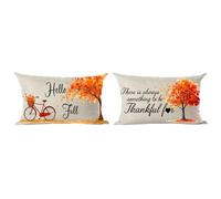 Ramirar Set of 2 Orange Maple Tree Leaves Bicycle Bike Hello Fall Y'all Autumn Decorative Lumbar Throw Pillow Cover Case Home Living Room Bed Sofa Car Cotton Linen Rectangular 12 x 20 Inches