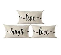 Ramirar Set of 3 Black Word Art Live Laugh Love Gift for Friends Family Lover Decorative Lumbar Throw Pillow Cover Case Home Living Room Bed Sofa Car Cotton Linen Rectangular 12 x 20 Inches