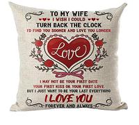 Ramirar to My Wife I Wish I Could Turn Back The Clock I Love You Forever and Always Decorative Throw Pillow Cover Case Cushion Home Living Room Bed Sofa Car Cotton Linen Square 18 x 18 Inches