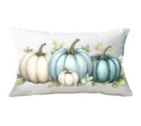 Ramirar Watercolor Blue Pumpkins Fall Y'all Autumn Thanksgiving Day Decorative Soft White Velvet Lumbar Throw Pillow Cover Case Cushion Home Living Room Bed Sofa Car Rectangular 12 x 20 Inches