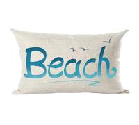 Ramirar Watercolor Blue Word Art Beach Summer Decorative Lumbar Throw Pillow Cover Case Home Living Room Bed Sofa Car Cotton Linen Rectangular 12 x 20 Inches
