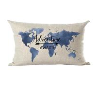 Ramirar Watercolor Blue World Map Adventure Awaits Arrow Columbus Day Lumbar Throw Pillow Cover Case Home Living Room Bed Sofa Car Cotton Linen Rectangular 12 x 20 Inches