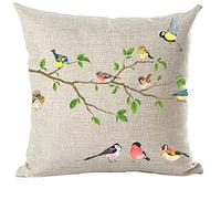 Ramirar Watercolor Colorful Birds Tree Leaves Pink Yellow Decorative Throw Pillow Case Cushion Cover Home Living Room Bed Sofa Car Cotton Linen Square 18 x