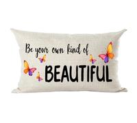 Ramirar Watercolor Colorful Purple Butterflies Quote Be Your Own Kind of Beautiful Decorative Lumbar Throw Pillow Cover Case Home Living Room Bed Sofa Car Cotton Linen Rectangular 12 x 20 Inches