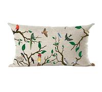 Ramirar Watercolor Green Leaves Brown Branch Red Yellow Colorful Birds Fly Lumbar Throw Pillow Cover Case Home Living Room Bed Sofa Car Cotton Linen Rectangular 12 x 20 Inches