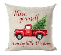 Ramirar Watercolor Red Pickup Truck Have Yourself A Merry Little Christmas Pine Tree Decorative Throw Pillow Cover Case Home Living Room Bed Sofa Car Cotton Linen Square 18 x 18 Inches