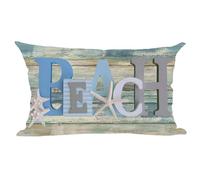 ramirar Watercolor Word Beach Starfishes Retro Blue Wood Background Summer Decorative Lumbar Throw Pillow Cover Case Cushion Home Living Room Bed Sofa Car Cotton Linen Rectangular 12 x 20 Inches