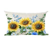 ramirar Watercolor Yellow Sunflowers Blue Flowers Summer Decorative Lumbar Throw Pillow Cover Case Cushion Home Living Room Bed Sofa Car Cotton Linen Rectangular 12 x 20 Inches
