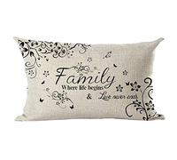 ramirar Word Art Family Where Life Begins & Love Never Ends Flowers Butterflies Decorative Lumbar Throw Pillow Cover Case Cushion Home Living Room Bed Sofa Car Cotton Linen Rectangular 12 x 20 Inches