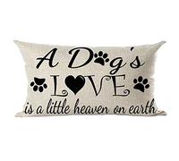 Ramirar Word Art Quote A Dog's Love is A Little Heaven On Earth Paw Prints Decorative Lumbar Throw Pillow Cover Case Home Living Room Bed Sofa Car Cotton Linen Rectangular 12 x 20 Inches