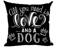 Ramirar Word Art Quote All You Need is Love and A Dog Paw Print Inspirational Black Decorative Throw Pillow Cover Case Home Living Room Bed Sofa Car Cotton Linen Square 18 x 18 Inches