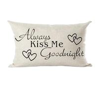 ramirar Word Art Quote Always Kiss Me Goodnight for Lover Valentine's Day Decorative Lumbar Throw Pillow Cover Case Cushion Home Living Room Bed Sofa Car Cotton Linen Rectangular 12 x 20 Inches