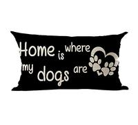 Ramirar Word Art Quote Home is Where My Dogs are Paw Print Black Background Decorative Lumbar Throw Pillow Cover Case Home Living Room Bed Sofa Car Cotton Linen Rectangular 12 x 20 Inches
