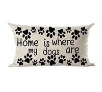 Ramirar Word Art Quote Home is Where My Dogs are Paw Print Inspirational Decorative Lumbar Throw Pillow Cover Case Cushion Home Living Room Bed Sofa Car Cotton Linen Rectangular 12 x 20 Inches