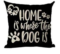 Ramirar Word Art Quote Home is Where The Dog is Paw Print Lover Inspirational Black Decorative Throw Pillow Cover Case Cushion Home Living Room Bed Sofa Car Cotton Linen Square 18 x 18 Inches
