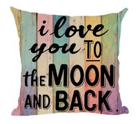 ramirar Word Art Quote I Love You to The Moon and Back Colorful Wood Background Lover Decorative Throw Pillow Cover Case Cushion Home Living Room Bed Sofa Car Cotton Linen Square 18 x 18 Inches