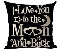 Ramirar Word Art Quote I Love You to The Moon and Back Stars Black Background for Lover Decorative Throw Pillow Cover Case Home Living Room Bed Sofa Car Cotton Linen Square 18 x 18 Inches
