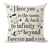 Ramirar Word Art Quote I Love You to The Moon & Back to Infinity and Beyond Forever and Ever Decorative Throw Pillow Cover Case Home Living Room Bed Sofa Car Cotton Linen Square 18 x 18 Inches