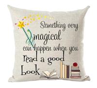 ramirar Word Art Quote Something Very Magical Can Happen When You Read A Good Book Star Decorative Throw Pillow Cover Case Cushion Home Living Room Bed Sofa Car Cotton Linen Square 18 x 18 Inches