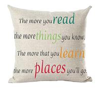 ramirar Word Art Quote The More You Read The More Things You Know The More That You Learn Decorative Throw Pillow Cover Case Cushion Home Living Room Bed Sofa Car Cotton Linen Square 18 x 18 Inches