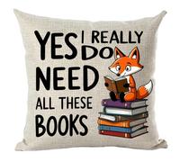 Ramirar Word Art Quote Yes I Really Do Need All These Books Fox Book Club Library School Decorative Throw Pillow Cover Case Home Living Room Bed Sofa Car Cotton Linen Square 18 x 18 Inches