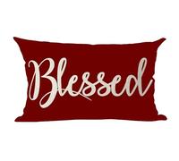 Ramirar Word Blessed Wine Red Background Friend Family Thanksgiving Day Decorative Lumbar Throw Pillow Cover Case Home Living Room Bed Sofa Car Cotton Linen Rectangular 12 x 20 Inches