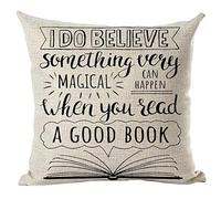 Ramirar Word Quote I Do Believe Something Magical Can Happen When You Read A Good Book Club Decorative Throw Pillow Cover Case Home Living Room Bed Sofa Car Cotton Linen Square 18 x 18 Inches