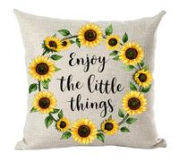Ramirar Yellow Sunflowers Enjoy The Little Things Summer Decorative Throw Pillow Cover Case Cushion Home Living Room Bed Sofa Car Cotton Linen Square 18 x 18 Inches