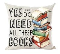 Ramirar Yes I Really Do Need All These Books School Library Reading Room Decorative Throw Pillow Cover Case Cushion Home Living Room Bed Sofa Car Cotton Linen Square 18 x 18 Inches