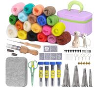 Ramlur 20 Colors Needle Felting Kit, Needle Felting Starter Kit, Needle Felting Supplies Felting kit for Beginners with Wool Roving, Felting Needles, Felting Pad and Purple Storage Bag