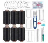 Ramlur 6 Rolls Hair Extension Threads, 153 Yard Polyester Sewing Thread Needle and Threads Set Black Hair Weaving Thread with 41 Pcs I/T/C/J Shape Needles for DIY Making Wig Hand Sewing