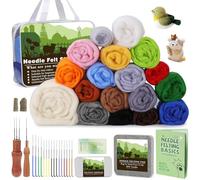 Ramlur Needle Felting Kit, Needle Felting Starter Kit for Beginners Adult with 18 Colors Roving Wool Basic Felting Tools and Accessories and Instructions
