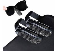 RAMMASUN Shimmering Rhinestone Car Visor Clips (2-Pack) - One-Handed Glam Sunglass Holder, Secure Clip for Sun Visor (Black)