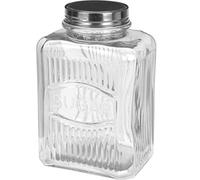 Rammento 1.25L Clear Glass Sugar Canister with Airtight Screw Lid | 18 x 12cm Dishwasher-Safe Ribbed Glass Mason Storage Jar | Sugar Pot with Lid, Coffee Station Accessories & Kitchen Pantry Storage
