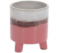 Rammento 14cm Round Ceramic Raised Planter on Legs - Pink, White and Brown | 1L Small Glossy Indoor Plant Pot for Succulents/Herbs, Windowsill Planter | 16cm Tall Decorative Outdoor Flower/Cactus Pot