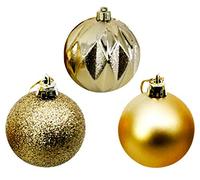 Rammento 16 Pack Large Shatterproof Baubles, Gold | 8cm (3.15”) Indoor/Outdoor Christmas Decorations | Shiny Matte & Glitter Gold Hanging Xmas Tree Pendants | Festive Décor for Home & Office