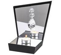 Rammento 16cm Long Mirrored Tealight Candle Holder, Black | 20cm Tall Glass Display for Dressing Table with Hanging Crystal Ornament | 11cm Wide Freestanding Decorative Table Centrepiece for Home