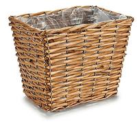 Rammento 18cm Small Wicker Flower Basket, Brown | 25cm Wide Plastic Lined Rectangular Rattan Planter | Rustic Indoor Houseplant Pot, Windowsill Planter | 17cm Tall Storage Container, Herb & Flower Pot
