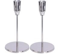 Rammento 2-Pack 20cm Tall Aluminium Taper Candle Holders, Silver | 10cm Wide Base Candlestick Holder Set, Dining Table Centrepiece | Decorative Metal Candle Stands for Dinner or Tapered Candles