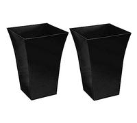 Rammento 2-Pack 44cm Tall Gloss Black Plastic Plant Pot | 38L Flared Flower Pot for Balcony, Garden & Patio | Weather-Resistant Square Garden Flower Pot | Lightweight Planter for Indoor/Outdoor Use